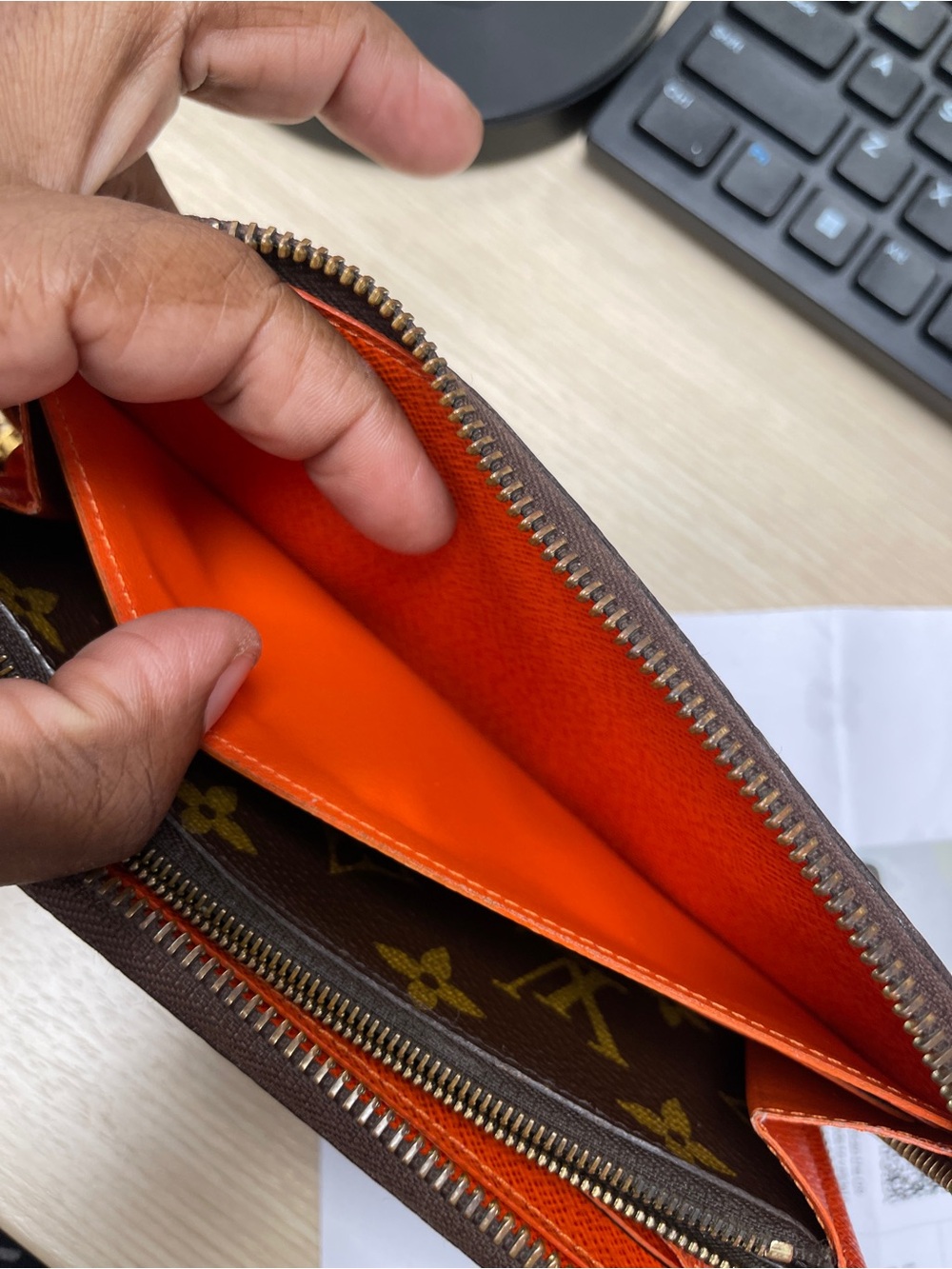 Louis Vuitton Monogram Clemence Zippy Wallet in Brown w/ Orange Interior - Picture 12 of 16